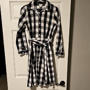 Navy and White Checkered Shirt Dress